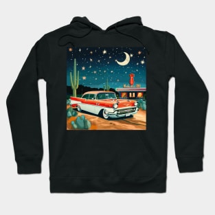 Retro Vintage Diner Route 66 Classic Car Roadside Attraction at Night Desert Hoodie